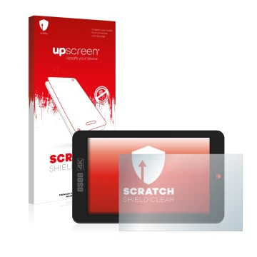 Vorderseite einer Produktverpackung mit dem Markenlogo upscreen. Daneben ist das Gerät Osee G7 mit dem zugehörigen Displayschu