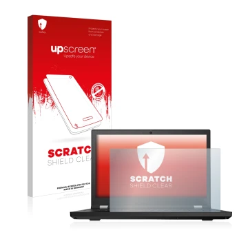 Vorderseite einer Produktverpackung mit dem Markenlogo upscreen. Daneben ist das Gerät Lenovo ThinkPad P15 mit dem zugehörigen