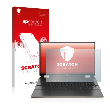 Vorderseite einer Produktverpackung mit dem Markenlogo upscreen. Daneben ist das Gerät HP Spectre x360 (15-eb) (359.9 mm x 226