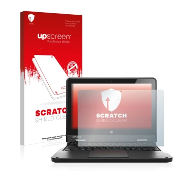 Vorderseite einer Produktverpackung mit dem Markenlogo upscreen. Daneben ist das Gerät Lenovo ThinkPad Yoga 11e 6.Gen mit dem 