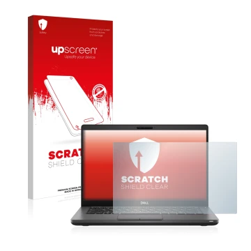 Vorderseite einer Produktverpackung mit dem Markenlogo upscreen. Daneben ist das Gerät Dell Latitude 5410 mit dem zugehörigen 