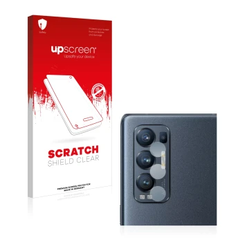 Vorderseite einer Produktverpackung mit dem Markenlogo upscreen. Daneben ist das Gerät Oppo Find X3 Neo (NUR Kameraschutz) mit