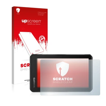 Vorderseite einer Produktverpackung mit dem Markenlogo upscreen. Daneben ist das Gerät Garmin Tread 5.5