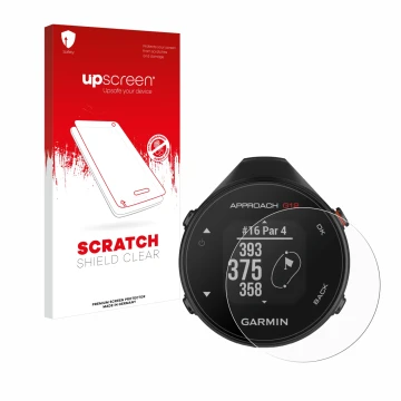 Vorderseite einer Produktverpackung mit dem Markenlogo upscreen. Daneben ist das Gerät Garmin Approach G12 mit dem zugehörigen
