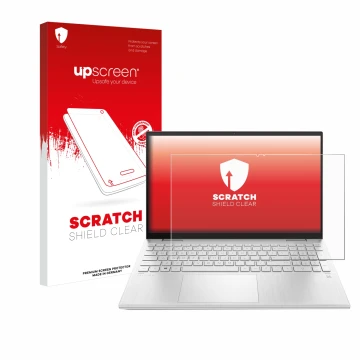 Vorderseite einer Produktverpackung mit dem Markenlogo upscreen. Daneben ist das Gerät HP Pavilion x360 (15-erX) mit dem zugeh