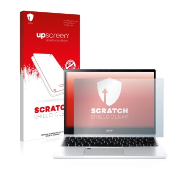 Vorderseite einer Produktverpackung mit dem Markenlogo upscreen. Daneben ist das Gerät Acer Spin 3 SP313-51N mit dem zugehörig