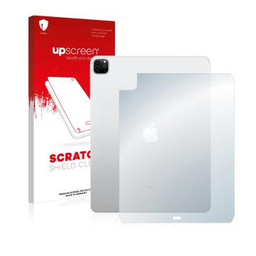 Vorderseite einer Produktverpackung mit dem Markenlogo upscreen. Daneben ist das Gerät Apple iPad 12.9