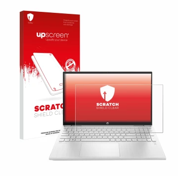 Vorderseite einer Produktverpackung mit dem Markenlogo upscreen. Daneben ist das Gerät HP ProBook 440 G8 mit dem zugehörigen D