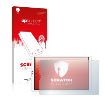 Vorderseite einer Produktverpackung mit dem Markenlogo upscreen. Daneben ist das Gerät Samsung Galaxy Tab A7 Lite LTE 2021 (im