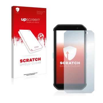 Vorderseite einer Produktverpackung mit dem Markenlogo upscreen. Daneben ist das Gerät Almex AiM TC601 mit dem zugehörigen Dis