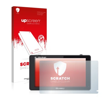 Vorderseite einer Produktverpackung mit dem Markenlogo upscreen. Daneben ist das Gerät Feelworld LUT6 6