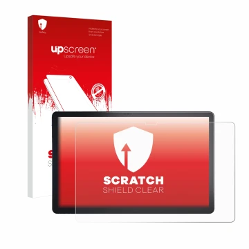 Vorderseite einer Produktverpackung mit dem Markenlogo upscreen. Daneben ist das Gerät Lenovo Tab P11 Plus mit dem zugehörigen