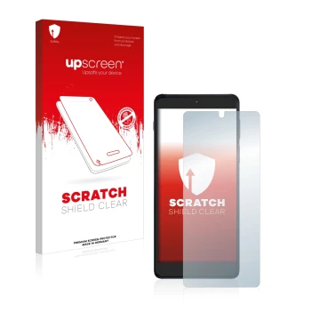 Vorderseite einer Produktverpackung mit dem Markenlogo upscreen. Daneben ist das Gerät Motorola Edge 20 Pro mit dem zugehörige