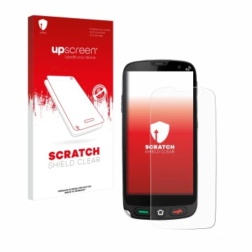 Vorderseite einer Produktverpackung mit dem Markenlogo upscreen. Daneben ist das Gerät Brondi Amico XS mit dem zugehörigen Dis