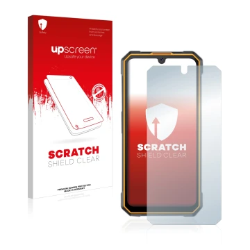 Vorderseite einer Produktverpackung mit dem Markenlogo upscreen. Daneben ist das Gerät Cubot King Kong 5 mit dem zugehörigen D