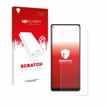 Vorderseite einer Produktverpackung mit dem Markenlogo upscreen. Daneben ist das Gerät Cubot Max 3 mit dem zugehörigen Display