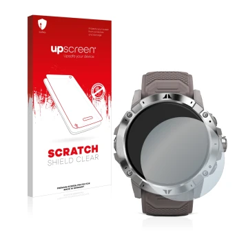 Vorderseite einer Produktverpackung mit dem Markenlogo upscreen. Daneben ist das Gerät Coros Vertix 2 mit dem zugehörigen Disp