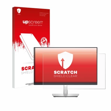 Vorderseite einer Produktverpackung mit dem Markenlogo upscreen. Daneben ist das Gerät Dell P2422H mit dem zugehörigen Display