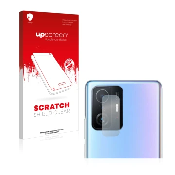 Vorderseite einer Produktverpackung mit dem Markenlogo upscreen. Daneben ist das Gerät Xiaomi 11T Pro (NUR Kameraschutz) mit d