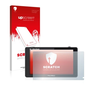 Vorderseite einer Produktverpackung mit dem Markenlogo upscreen. Daneben ist das Gerät Feelworld LUT6S 6