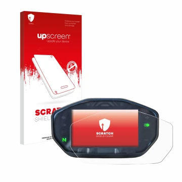 Vorderseite einer Produktverpackung mit dem Markenlogo upscreen. Daneben ist das Gerät Ducati Monster / Monster + 2021 mit dem