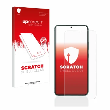 Vorderseite einer Produktverpackung mit dem Markenlogo upscreen. Daneben ist das Gerät Samsung Galaxy S22 Plus 5G mit dem zuge