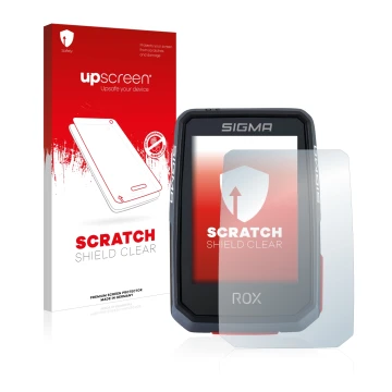 Vorderseite einer Produktverpackung mit dem Markenlogo upscreen. Daneben ist das Gerät Sigma ROX 2.0 mit dem zugehörigen Displ