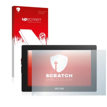 Vorderseite einer Produktverpackung mit dem Markenlogo upscreen. Daneben ist das Gerät Isobus CCI 1200 mit dem zugehörigen Dis