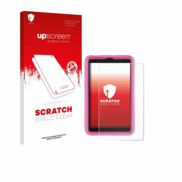 Vorderseite einer Produktverpackung mit dem Markenlogo upscreen. Daneben ist das Gerät Blackview Tab 6 Kids mit dem zugehörige