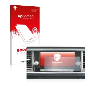 Vorderseite einer Produktverpackung mit dem Markenlogo upscreen. Daneben ist das Gerät Seat Ateca 2021 Media System 8.25