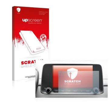 Vorderseite einer Produktverpackung mit dem Markenlogo upscreen. Daneben ist das Gerät Hyundai Kona 2021 Infotainment System 8