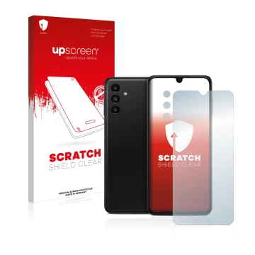 Vorderseite einer Produktverpackung mit dem Markenlogo upscreen. Daneben ist das Gerät Samsung Galaxy A13 5G (Display+Kamera) 