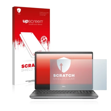 Vorderseite einer Produktverpackung mit dem Markenlogo upscreen. Daneben ist das Gerät Dell Precision 7560 mit dem zugehörigen