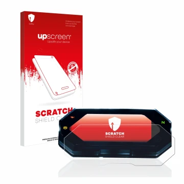 Vorderseite einer Produktverpackung mit dem Markenlogo upscreen. Daneben ist das Gerät Yamaha MT-07 2021 mit dem zugehörigen D