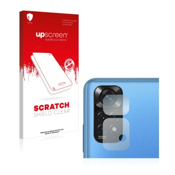 Vorderseite einer Produktverpackung mit dem Markenlogo upscreen. Daneben ist das Gerät Xiaomi Redmi Note 11 (NUR Kameraschutz)