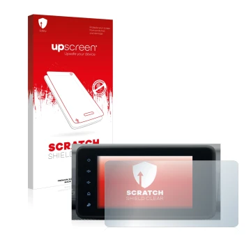 Vorderseite einer Produktverpackung mit dem Markenlogo upscreen. Daneben ist das Gerät Dacia Sandero 2021-2025 Media Display 8
