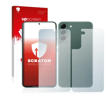 Vorderseite einer Produktverpackung mit dem Markenlogo upscreen. Daneben ist das Gerät Samsung Galaxy S22 Plus 5G (Display+Rüc