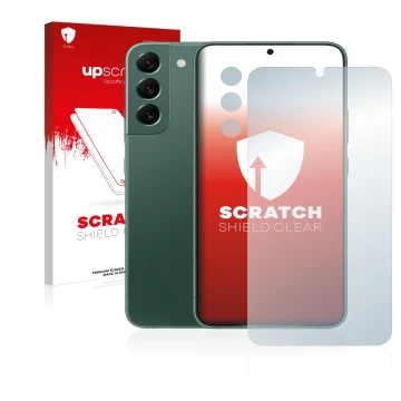 Vorderseite einer Produktverpackung mit dem Markenlogo upscreen. Daneben ist das Gerät Samsung Galaxy S22 Plus 5G (Display+Kam