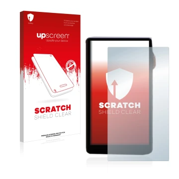 Vorderseite einer Produktverpackung mit dem Markenlogo upscreen. Daneben ist das Gerät iBasso DX240 mit dem zugehörigen Displa