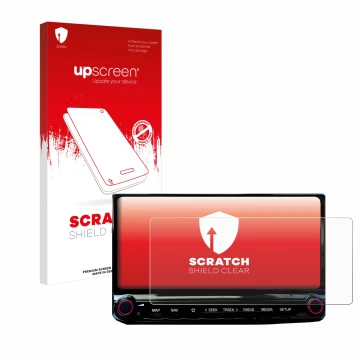 Vorderseite einer Produktverpackung mit dem Markenlogo upscreen. Daneben ist das Gerät Kia Ceed 2022 Infotainment System 10.25