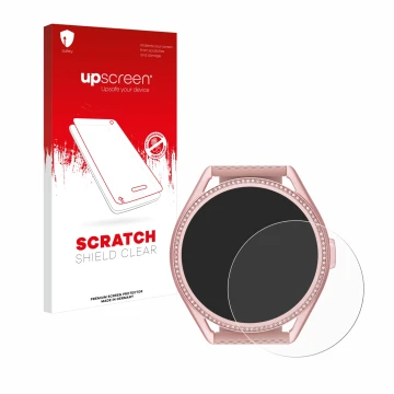 Vorderseite einer Produktverpackung mit dem Markenlogo upscreen. Daneben ist das Gerät Michael Kors Access MKGO Gen 5E MKT 511