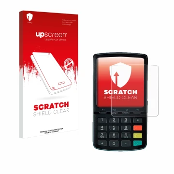 Vorderseite einer Produktverpackung mit dem Markenlogo upscreen. Daneben ist das Gerät ingenico Link/2500 mit dem zugehörigen 