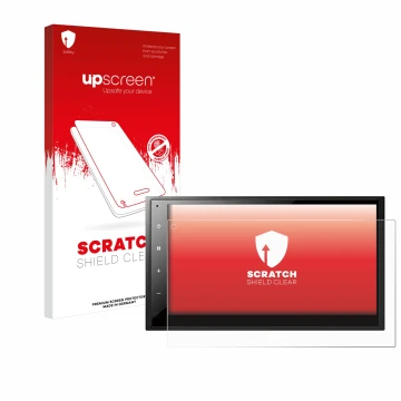 Vorderseite einer Produktverpackung mit dem Markenlogo upscreen. Daneben ist das Gerät Pioneer DMH-A340DAB mit dem zugehörigen