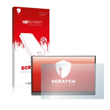 Vorderseite einer Produktverpackung mit dem Markenlogo upscreen. Daneben ist das Gerät Arzopa 15.6