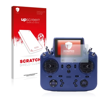 Vorderseite einer Produktverpackung mit dem Markenlogo upscreen. Daneben ist das Gerät FrSky Tandem X18 mit dem zugehörigen Di