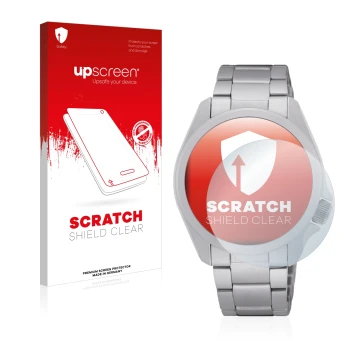 Vorderseite einer Produktverpackung mit dem Markenlogo upscreen. Daneben ist das Gerät Seiko 5 Sports SRPH49K1 mit dem zugehör