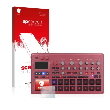 Vorderseite einer Produktverpackung mit dem Markenlogo upscreen. Daneben ist das Gerät KORG electribe Sampler mit dem zugehöri