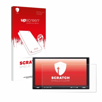 Vorderseite einer Produktverpackung mit dem Markenlogo upscreen. Daneben ist das Gerät Sony XAV-AX5650 mit dem zugehörigen Dis