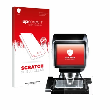 Vorderseite einer Produktverpackung mit dem Markenlogo upscreen. Daneben ist das Gerät Keyence LM-1100 Glasplatte mit dem zuge