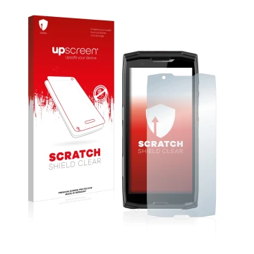 Vorderseite einer Produktverpackung mit dem Markenlogo upscreen. Daneben ist das Gerät Crosscall Core-X5 mit dem zugehörigen D